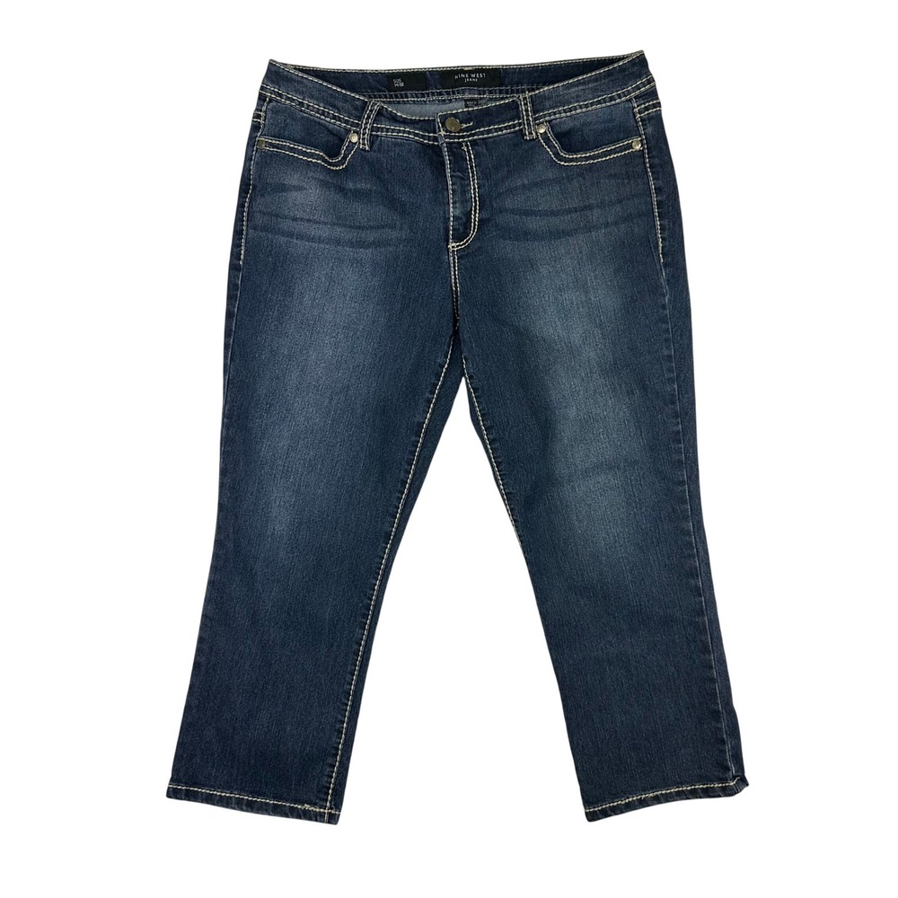 Nine‎ West Jeans Womens 14 Dark Wash Embellished Capri Cropped Jeans RN89828